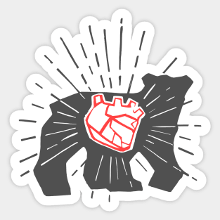 Bear silhouette and heart vector hand drawn illustration Sticker